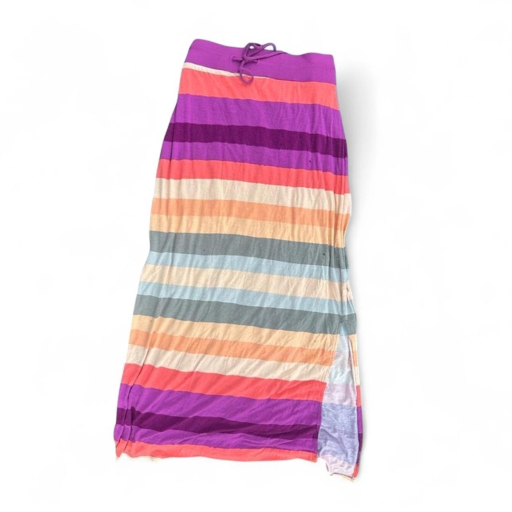 ana A New Approach Striped Maxi Skirt Purple Pink Orange Drawstring Waist XL